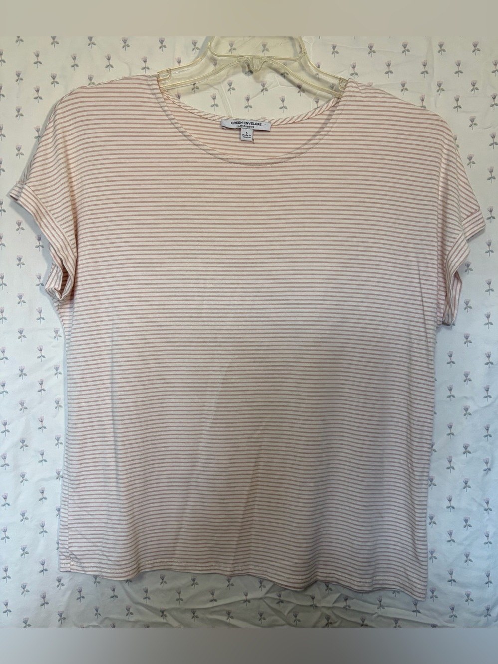 Green Envelope Blush Pink & White Striped Short Sleeve Tee